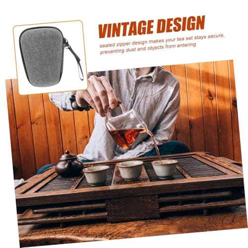 Tea Set Storage Bag with Zipper Cotton Linen EVA Portable Organizer — view 6