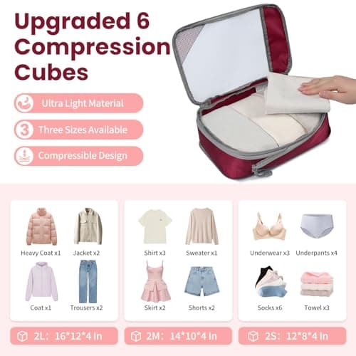 Prezon Versatile 6-Set Compression Hollow Packing Cubes, Full Open Visible Design, Space-Saving and Lightweight, Customized Cationic Material, Portable and Durable Luggage Organizer, Burgundy — view 2
