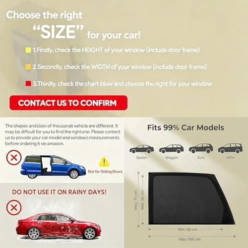 Car Rear Side Window Sun Shades 2 Pack, Universal Baby UV Protection Mesh Blinds, Blocks 99% UV Rays, Easy Fit for SUV Saloon — view 2