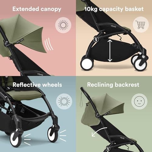 Stokke YOYO3 Stroller from 6 Months - Includes Black Frame/Olive Seat Cushion + Canopy - Folds in & Out in a Flash - Light & Compact - Carry-On Compatible — view 5