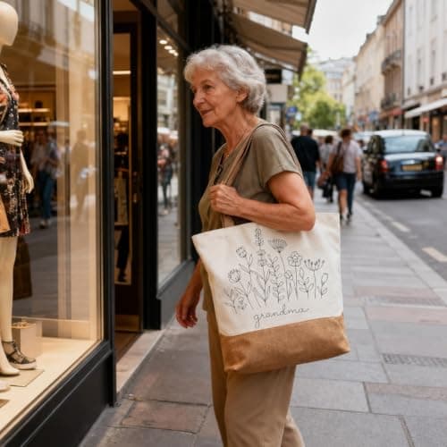 Grandma Birthday Gifts, Tote Bag Large Jute Shopping Bag with Floral Design, Grandma’s Day Gifts, Gift for Grandma Everyday Use Grandma Christmas Gift, Reusable Shoulder Bag for Shopping Picnic Travel — view 6