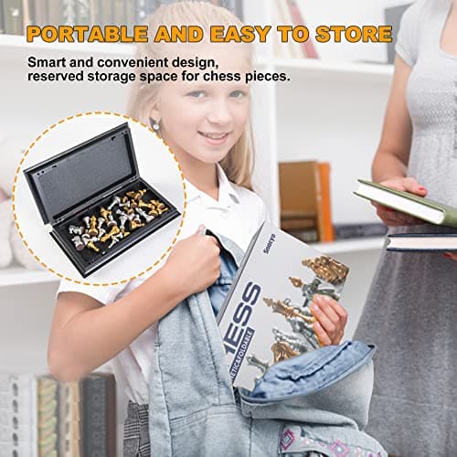 Snocyo Chess Board Set, Magnetic Folding Chess Set, Educational Toys Gifts, Portable Travel Chess Games, Board Games For Kids Adults (Glod/Silver) — view 5