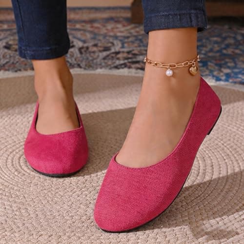 Suede Flat Shoes for Women Size 6 Ballerina Shoes Formal Casual Pumps Work Smart Office Comfort Ladies Ballet Flats Round Toe Shoe Hot Pink Gift — view 2
