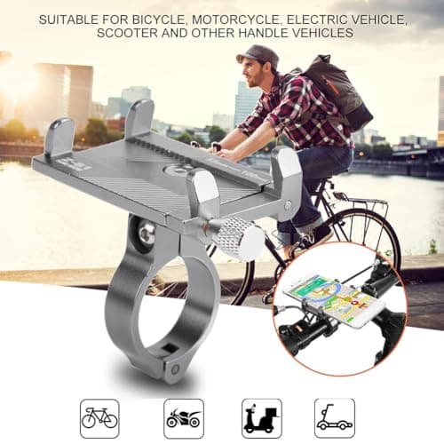 Agatige Bike Phone Holder for 50-100mm/2.0-3.9in Smartphones, Adjustable Motorbike Scooter Dirt Handlebar Phone Clip Bicycle Smartphone Mount Holder Stand for 31.8mm/25.4mm/22.2mm Handlebar (Silver) — view 5