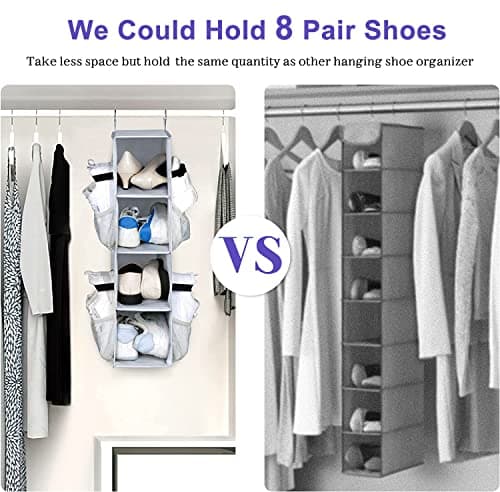 MISSLO 4 Shelf Short Hanging Shoe Storage for Wardrobe Organiser with Mesh Pockets Small Hanging Shoe Rack Organizer Hanger for RV, Camping, Motorhome, Grey — view 6