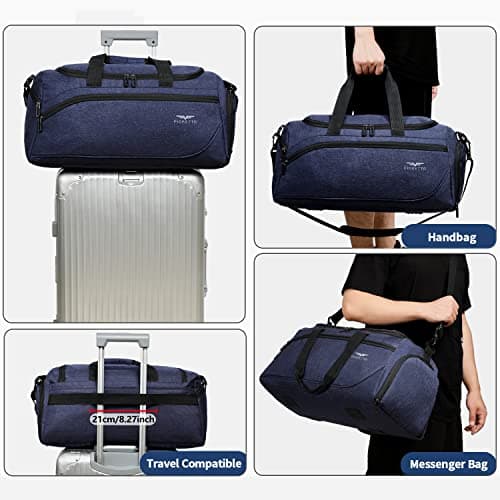 FIORETTO 35L Mens Sports Gym Bag with Wet Pocket & Shoe Compartment,Travel Duffle Bag Overnight Bag with Padded Shoulder Strap, Water-Resistant Sports Holdall for Swimming, Basketball Dark Blue — view 6