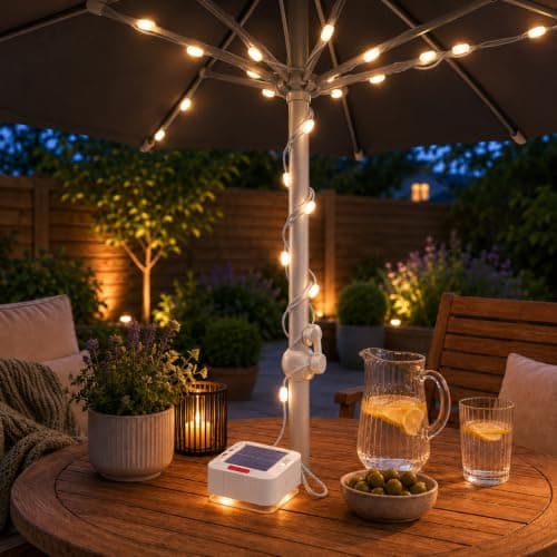Auraglow Solar & USB Outdoor LED String Lights - Rechargeable Battery, Built-in Torch & Power Bank - Ideal for Camping, Hiking, Tent, Gazebo, Parasol & Garden Lighting - White — view 6