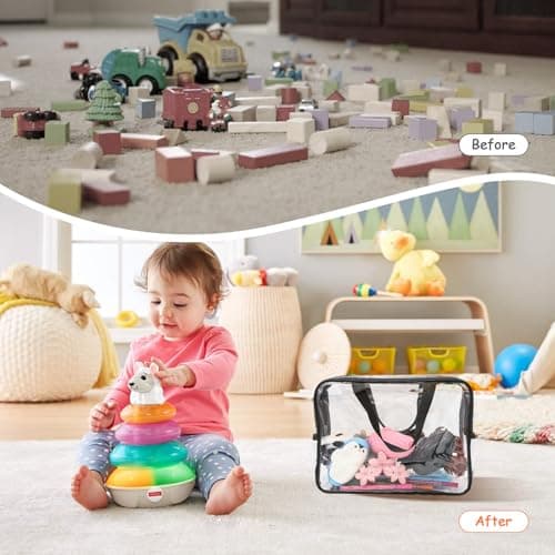 7 Packs Toy Storage Bags, 11.8 * 8.6 * 3.9inch Clear PVC Organiser Bags with Handle and Zips, Portable Toy Organizer for Puzzle, Building Blocks, Books (Black) — view 4