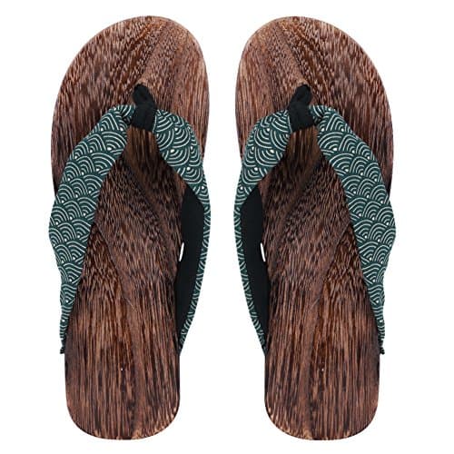 SIQITECHUK Men's Kimono Geta Sandals - Black/Dark Blue, Size 8.5 UK, Medium Width, Retro Pattern, Non-Slip, Breathable, Casual Sandals for Men - Walking, Beach, Shopping, Travel