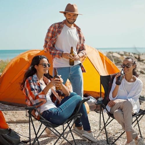 SILKLUMO 2 Pack Folding Camping Chairs, 150KG Heavy-Duty Portable Outdoor Camping Chairs with Carry Bag, Compact & Lightweight Folding Chair, Beach, Picnics, and Outdoor Event (Black) — view 2