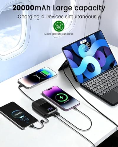 Portable Charger 20000mAh Fast Charging 22.5W Power Bank Built-in 2 Cables with LCD Display USB-C In/Out,Compatible with for iPhone 17/16/15/14, Samsung, Android Devices & More — view 4