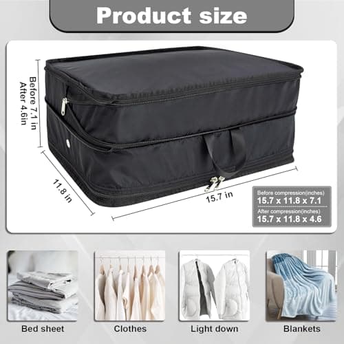 Extra Large Compression Packing Cubes for Travel Essentials, 2 Pack Expandable Travel Cubes for Packing Bags Suitcase Organizer, Black — view 3