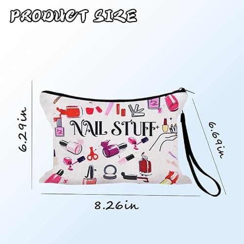 Sisadodo Nail Polish Organiser Bag for Women Girls Nail-Stuff Print Portable Nail Polish Storage Organiser for Travel Holiday Manicure Tool Bag for Nails Art Equipment Accessories with Anti Loss Strap — view 2