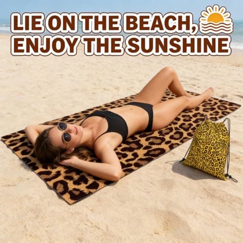KAOVCXR Leopard Print Beach Towel for Adults, Large Soft Leopard Sand Towel with Drawstring Bag, Travel Pool Swimming Sports Shower Sand Free Quick Dry Bath Towel for Pool, Beach, Yoga- 150x75cm — view 5