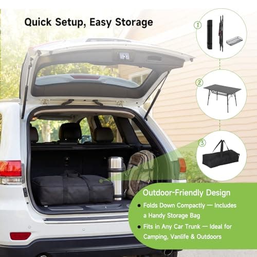 HAUSPROFI Folding Camping Table, 120x70cm Height Adjustable Garden Table, Portable Roll up Picnic Table with Large Storage and Carrying Bag Support 100kg — view 4
