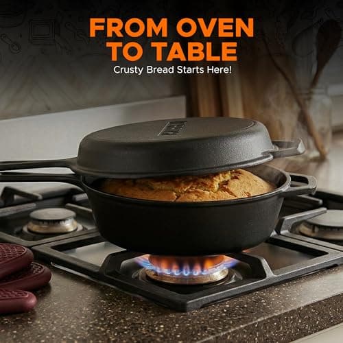 KICHLY Combo Cooker Cast Iron Dutch Oven with Lid 2 in1, Pre-seasoned Multi Cookware Skillet, 3.2QT Cast Iron Pan Dutch Oven Deep Pot with Frying Pan 10.25 Inch, Grill Induction Stovetop Camping — view 6