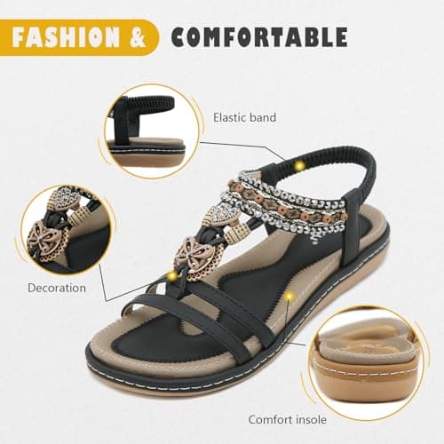 Acfoda Womens Sandals Ladies Flat Sandals Slip on Lightweight Comfortable Summer Shoes for Daily Casual Shopping Wedding Evening Dress Black 38 — view 4