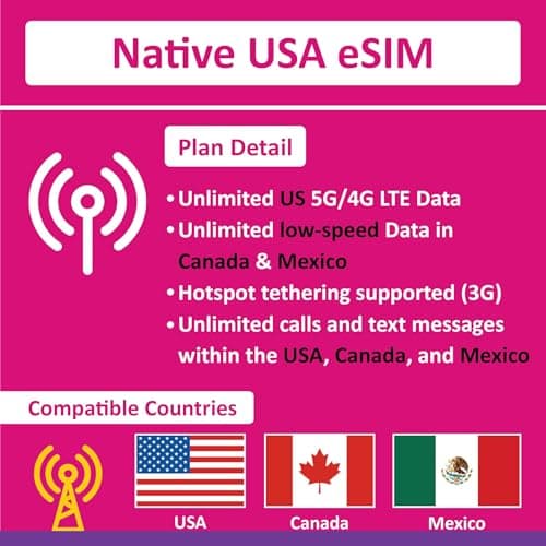 USA Travel eSIM, uses T-Mobile Network | 12 Days Unlimited 5G Data in USA (incl. Hawaii) | Low-Speed Data in Canada & Mexico | Unlimited Calls & Texts | USA Native eSIM | Instant Email Delivery — view 3