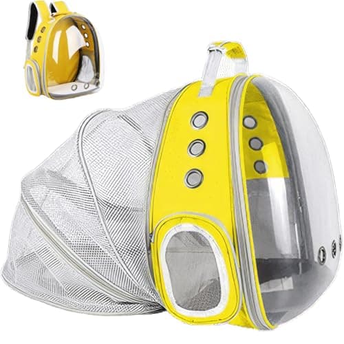 ZHUIYIWIN Cat Carrier Backpack, Expandable Cat Carrier Backpack, Ventilated Cat Bubble Backpack for Pet, Pet Carrier for Travel Hiking Walking Camping (Yellow, Rear Extension)