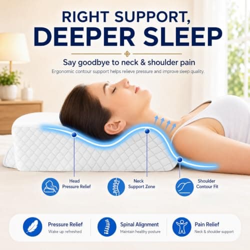 Drifina Orthopedic Cervical Memory Foam Pillow for Neck & Shoulder Pain Relief - Ergonomic Neck Support with Neck Roll, Dual-Height Contour for Side/Back Sleepers, Cooling Washable Pillowcases — view 3