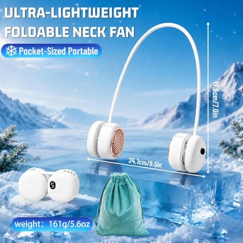 Portable Neck Fan Rechargeable, Hands Free Bladeless with Adjustable 360° Flexible Silicone | 5 Speeds, Ultra-Quiet 40db Lightweight Foldable Wearable Cooling Fan for Home Office Travel Gym (White) — view 2