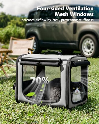 Dog Car Carrier LightWeight 50×37.5×43cm, Foldable Dog Carrier, Grey — view 6