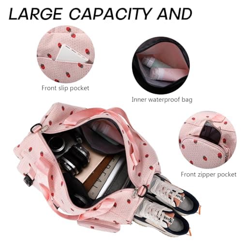 unisoul Corduroy Sports Gym Bag for Women Girls with Shoes Compartment — view 4