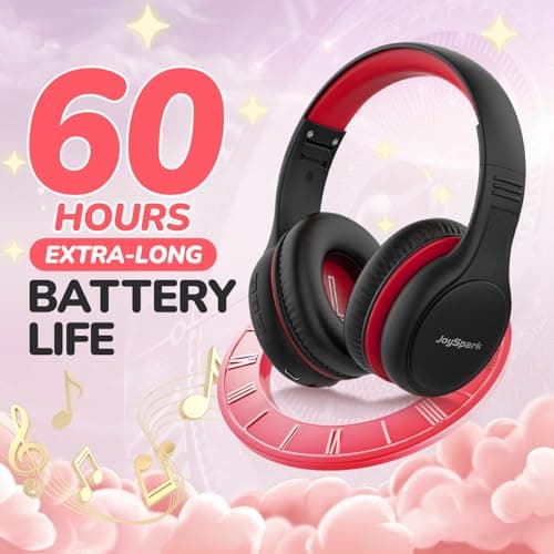 JoySpark Kids Bluetooth Headphones, 60 Hours Playtime, Bluetooth 5.4 Kids Headphones Wireless, Type-C Fast Charging, 85/94dB Volume Limited, Foldable Toddler Headsets with Mic-Black Red — view 3