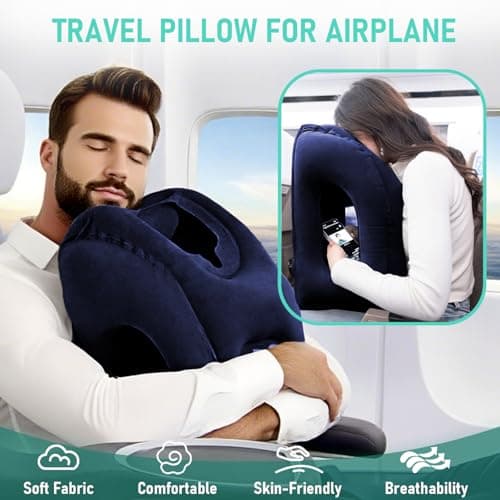 2 Pack Inflatable Travel Pillow for Airplane, Airplane Pillow for Sleeping to Relieve Neck and Shoulder Pain, Support Head Inflatable Pillow for Long Flights, Used for Airplane, Car, Office (Blue) — view 2