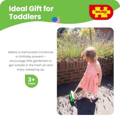 Bigjigs Toys Kids Long Handled Wooden Broom, Green Hard Bristle Brush — view 5