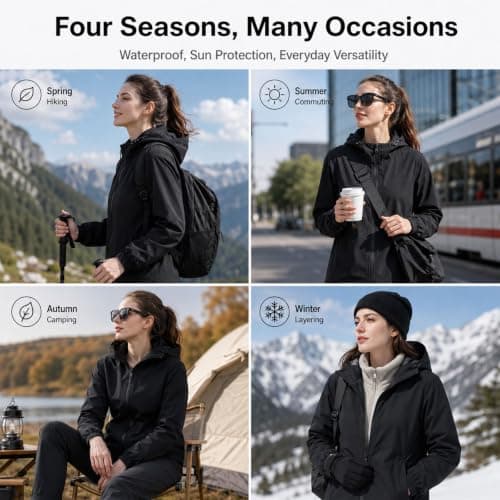 Innfttwo Lightweight Rain Jackets Womens Ladies Waterproof Jackets with Hood Packable Raincoat Women for Running Cycling Hiking (UK, Alpha, S, Regular, Regular, Black) — view 2