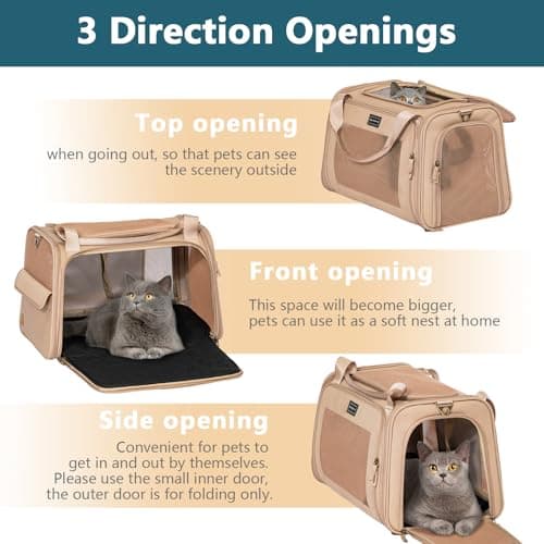 Petsfit Cat Carrier Soft Sided Travel Carrier, Dog Carriers with Expandable mat and Quadrangle Oxford Fabric Mesh, Portable Dog Bag with Upgraded Large Space, Khaki — view 4