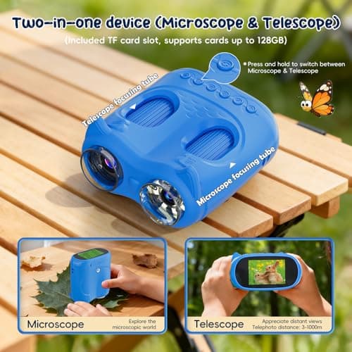 1000X Handheld Microscope for Kids, Temodu 4K 2.0" Screen Educational Science Kit Digital Microscope, Rechargeable Mini Pocket Binoculars, Birthday, Ages 3+ (Blue) — view 3