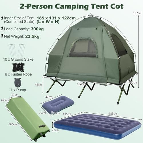 TANGZON 1/2 Person Foldable Camping Tent, Elevated Tent Cot with Bedding Set, Air Mattress, Foot Pump and Carry Bag, Waterproof & UV Protection Dome Tent for Picnic Hiking Backpacking (194x145x187cm) — view 6