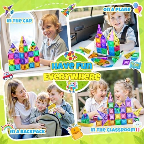 Mini Magnetic Tiles Travel Set 43 PCS – Magnetic Building Blocks with Metal Storage Box, Boys Girls Toys Age 3 4 5 6,Portable STEM Educational Toy — view 3