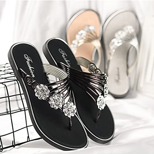 BFYSFBAIG Women's Diamante Sandal Glitter Slides Mules Summer Thong Sandals Stylish Flat Sandals Sparkly Flip-Flop Beach Shoes (Rose Gold, Adult, Women, 6, Numeric, UK Footwear Size System, Medium) — view 3