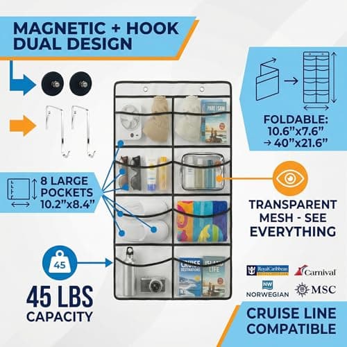 ANNISITE Magnetic Cruise Organizer, 8 Large Durable Pockets Over The Door Organizer For Cruise Ships, Magnetic & Hanging Cruise Organizer, Cruise Essentials 2026 （ 40" x 21.6"） — view 4