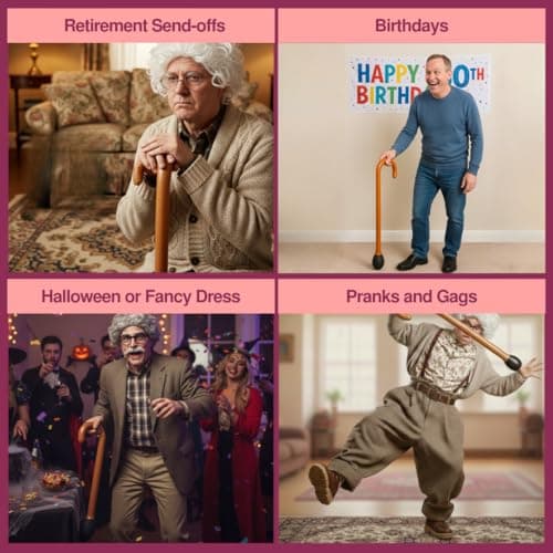 Old Man Inflatable Blow Up Walking Stick For Adults, Great Present For 50th & 60th Birthday Gifts For Men, Use at Parties, Fancy Dress, Brown 90cm High — view 4