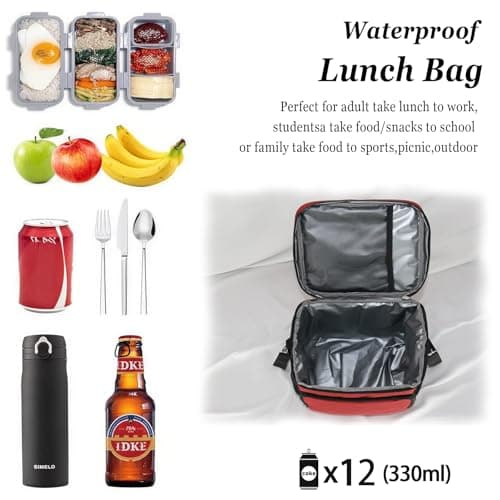 TuErcao Small Cooler Bag, 12 Can Leakproof Insulated Soft Ice Chest, Portable Collapsible Waterproof Cooler Box with Shoulder Strap for Men Work Lunch Camping Beach Travel Road Trip Car, Red — view 5