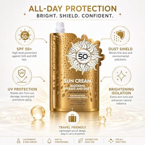 Sun Cream Sachet 25ml, SPF 50 High Protection UVA UVB Sunscreen Lotion for Sensitive Skin, Hydrating & Water Resistant, Non-Greasy Body Sun Cream for Daily Use, Travel-Friendly Pouch (5pc) — view 5
