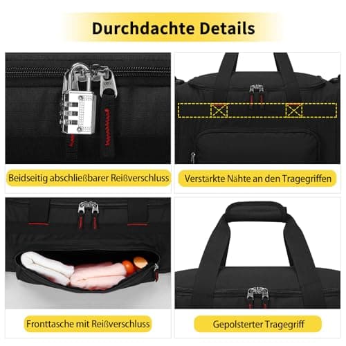 55L Large Sports Holdall Bags for Men, 22 Inch Gym Duffle Bag with Multi Pockets, Travel Fitness Weekend Overnight Bag - Black — view 5