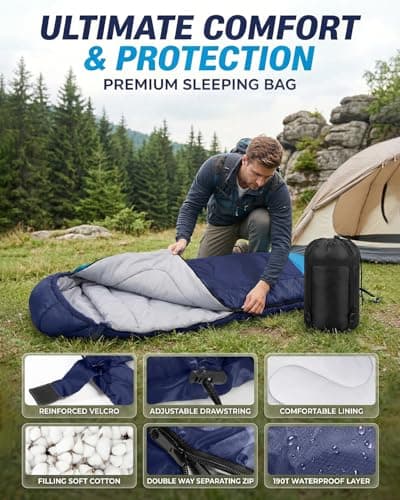 Maraiss 4‑Season Ultralight Compact Sleeping Bag, Camping Gear for Adults and Teenagers, Outdoor Sleeping Bag for Hiking & Backpacking, Suitable for Warm & Cold Weather, Blue — view 2