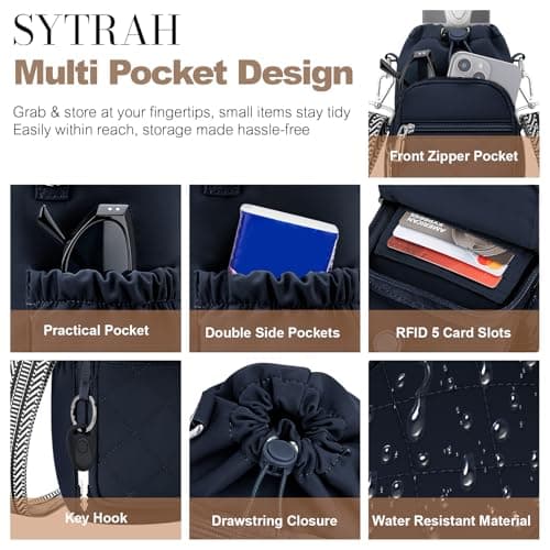 SYTRAH Water Bottle Carrier Bag with Strap, Insulated Corssbody Purse Blue — view 4