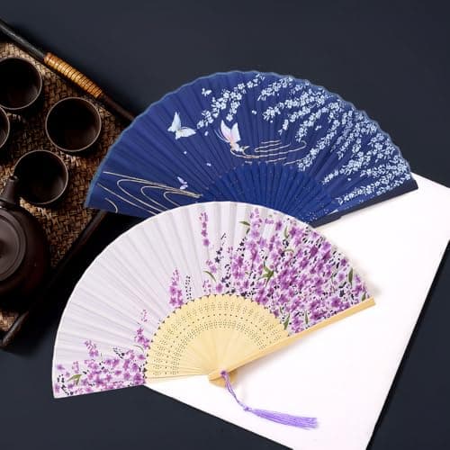 Belegao 2PCS Folding Hand Fans with Pouch and Tassel Elegant Hand Fans — view 6