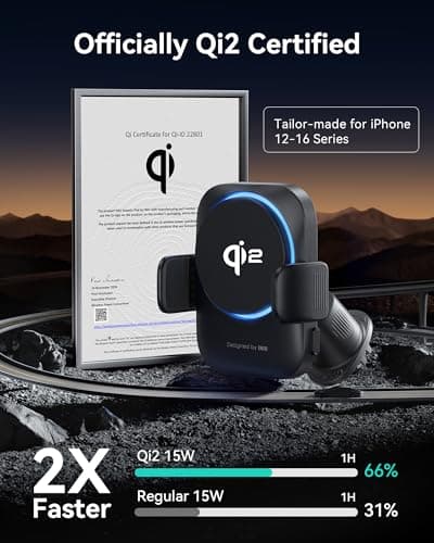 INIU Car Wireless Charger Yellow, Qi2 Certified 15W Fast Charging Car Mount Charger for Magsafe with Strong Magnetic Hold, Air Vent Clip & RGB Lighting for iPhone 16 Pro Max/15/14/13/12 Accessories — view 2