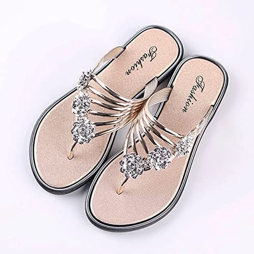BFYSFBAIG Women's Diamante Sandal Glitter Slides Mules Summer Thong Sandals Stylish Flat Sandals Sparkly Flip-Flop Beach Shoes (Rose Gold, Adult, Women, 6, Numeric, UK Footwear Size System, Medium) — view 5