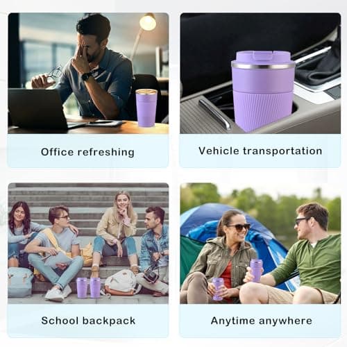 Senshuomy Travel Mug, Insulated Coffee Cup with Leakproof Lid, Reusable Coffee Cups Travel Cup, Stainless Steel thermaol Mug for Hot Cold Drinks (Purple 380ml) — view 6