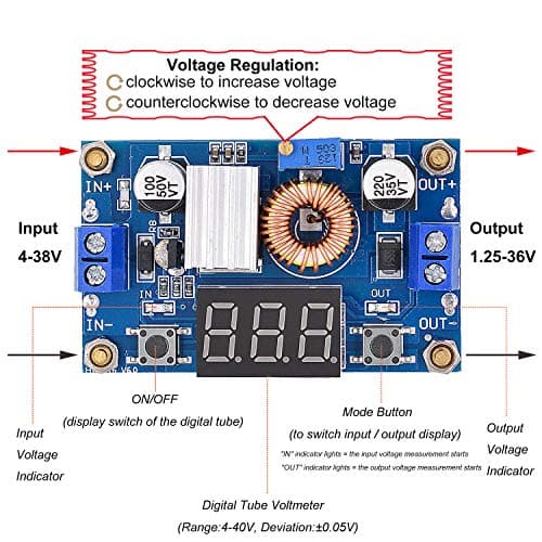 [2 Pack] DC-DC 5A Buck Converter 4-38V to 1.25-36V Voltage Regulator High Power Module with LED Display — view 4