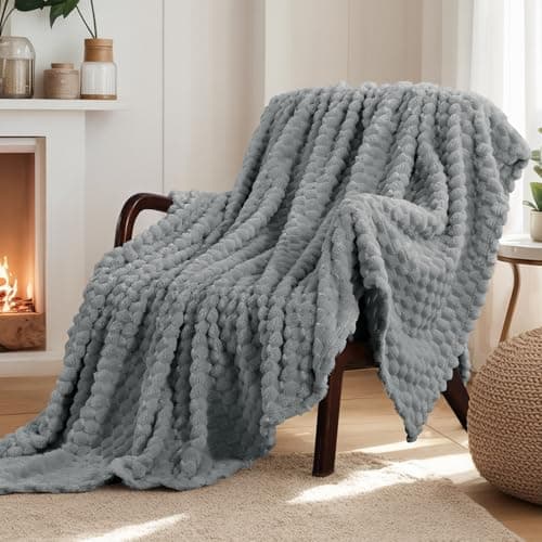 Aisbo Grey Throws Blankets for Sofa - Single Fleece Fluffy Bed Throws for Sofas, Soft Warm Fuzzy Blanket for Couch, 130x150 cm Gray — view 3