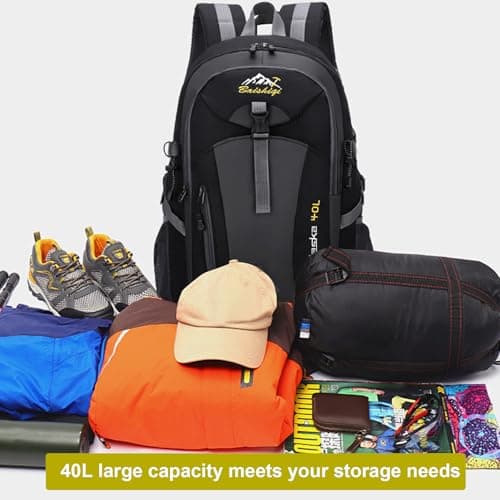 Hiking Backpack 40L Lightweight Foldable Backpack for Men Women Durable Water Resistant Daypack Rucksack for Camping Cycling Climbing Walking Mountaineer Outdoor Sports — view 5